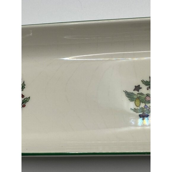 Niko Japan Christmas Tree Rectangular Tray With Holly & Tree Design Ceramic - Picture 5 of 8